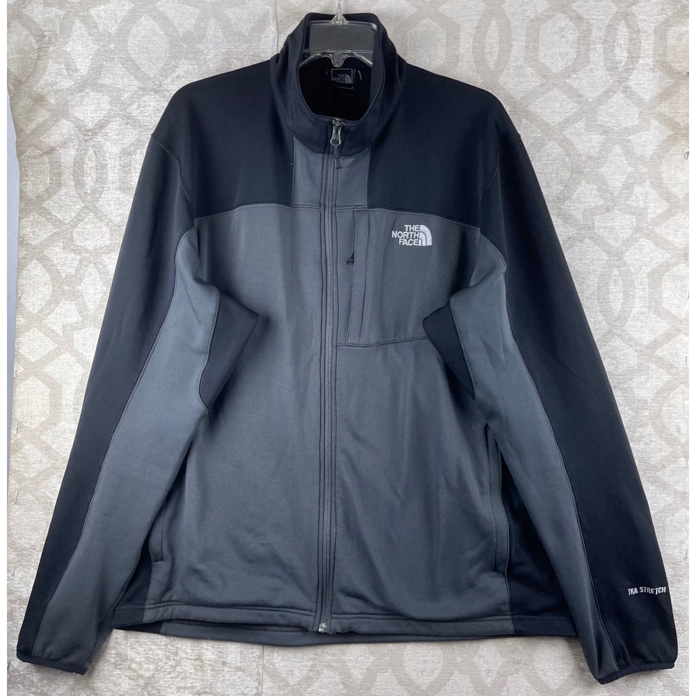 The North Face TKA Stretch Jacket Mens XL Black Grey Full Zip Active Fleece Coat